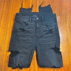American Eagle distressed super hi rise skinny jeans with raw hem